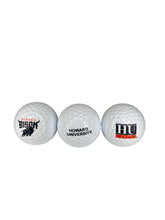 Load image into Gallery viewer, Three golf balls with Howard University branding on a white background

